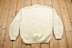 Vintage 1990s 3D Cable Knit Button Up Wool Sweater