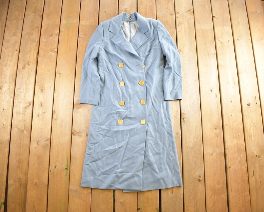 Vintage 1960s Sky Blue Full Length Wool Coat