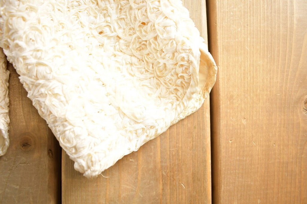 Vintage 1970's Ribbon Knit Original White Fox Fur Coat