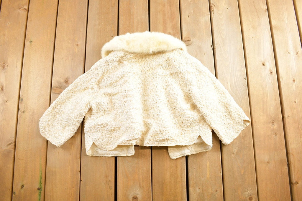 Vintage 1970's Ribbon Knit Original White Fox Fur Coat