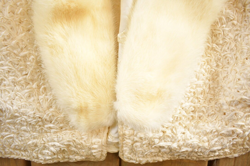 Vintage 1970's Ribbon Knit Original White Fox Fur Coat
