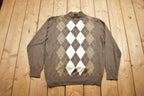 Vintage 1990s 100% Wool Knit Argyle Mock Neck Sweater