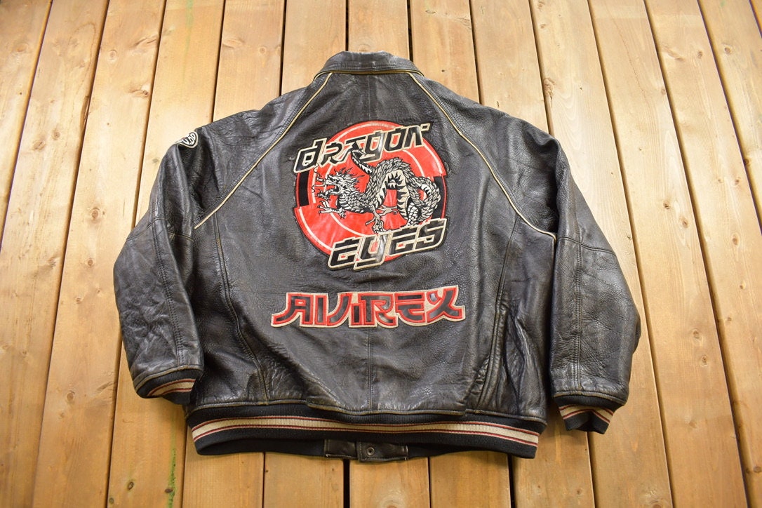 Vintage 1990s Avirex Dragon Eyes Leather Varsity Jacket