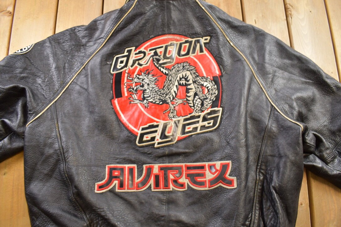 Vintage 1990s Avirex Dragon Eyes Leather Varsity Jacket
