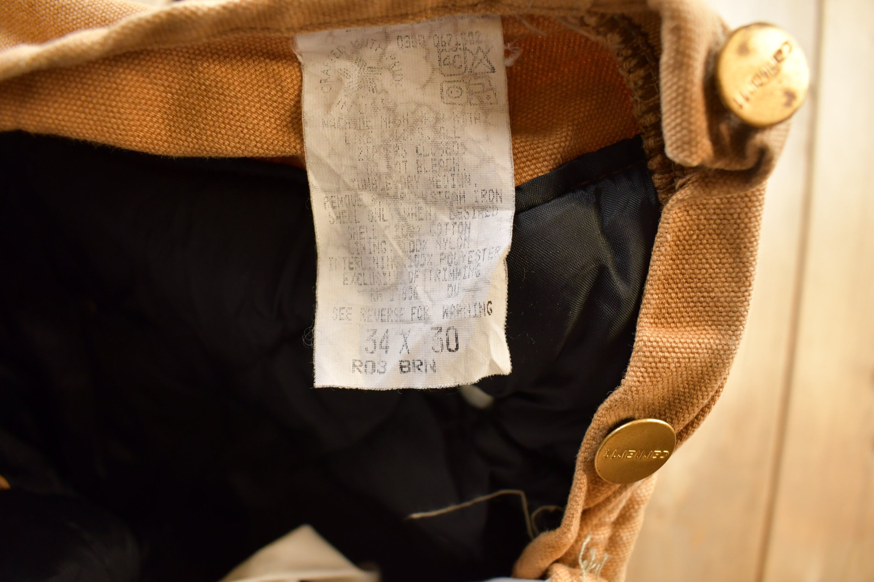 Vintage 1990s Beige Carhartt Double Knee Canvas Overalls Size 34x30