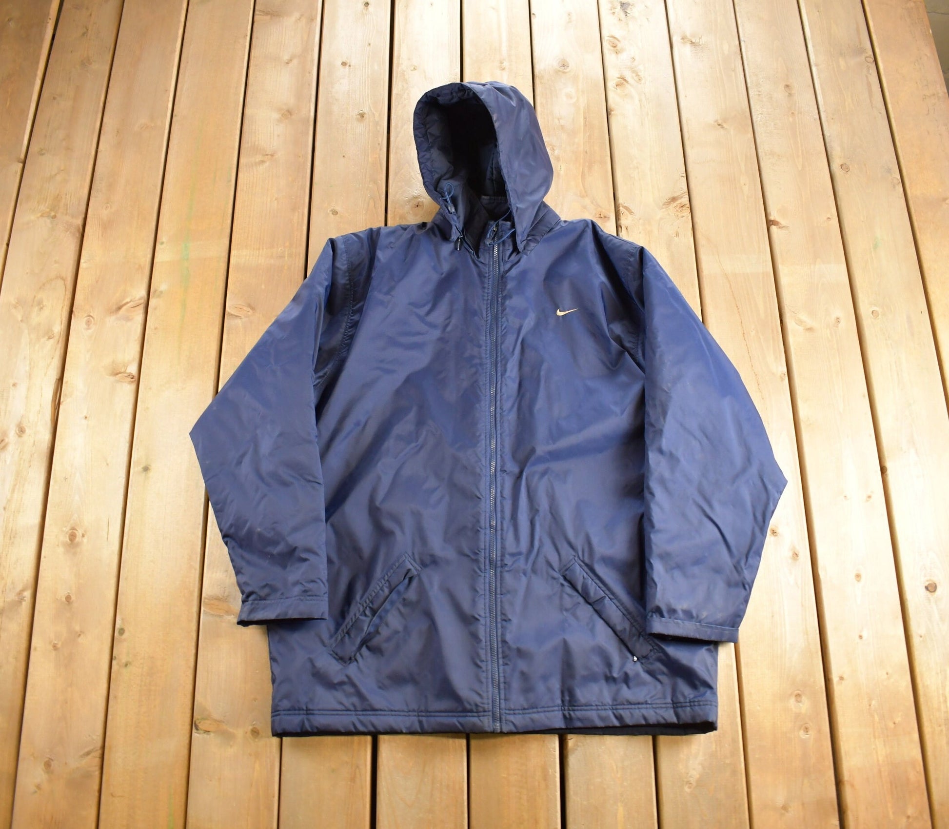 Vintage 1990s Nike Long Winter Jacket Big Swoosh on Back
