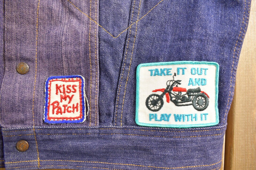 Vintage 1970s Denim Biker Vest With Original Vintage Patches
