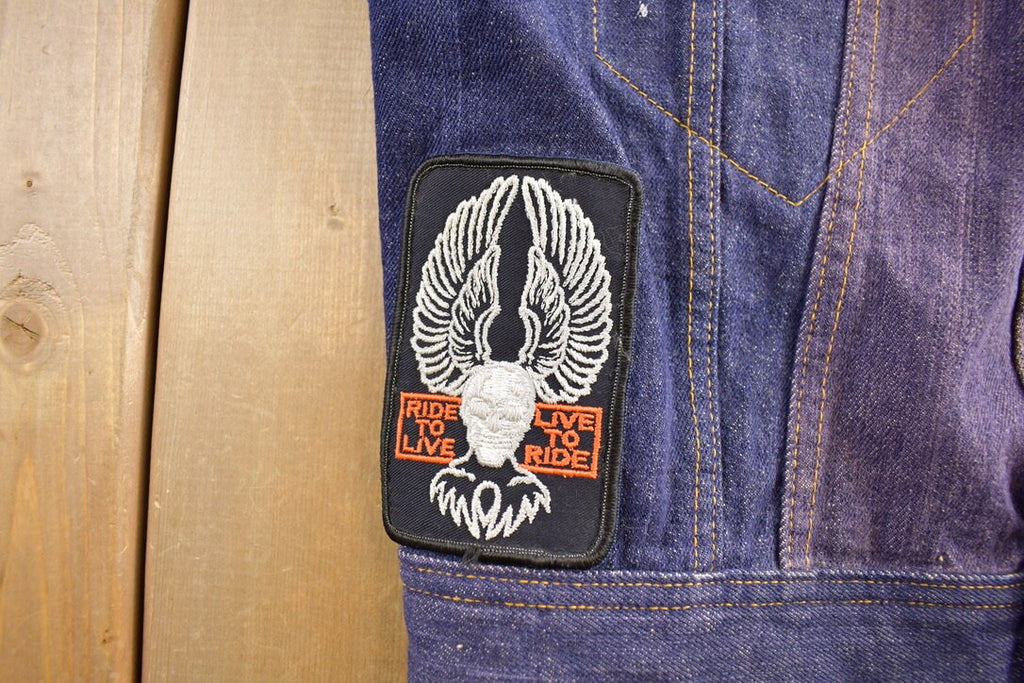 Vintage 1970s Denim Biker Vest With Original Vintage Patches