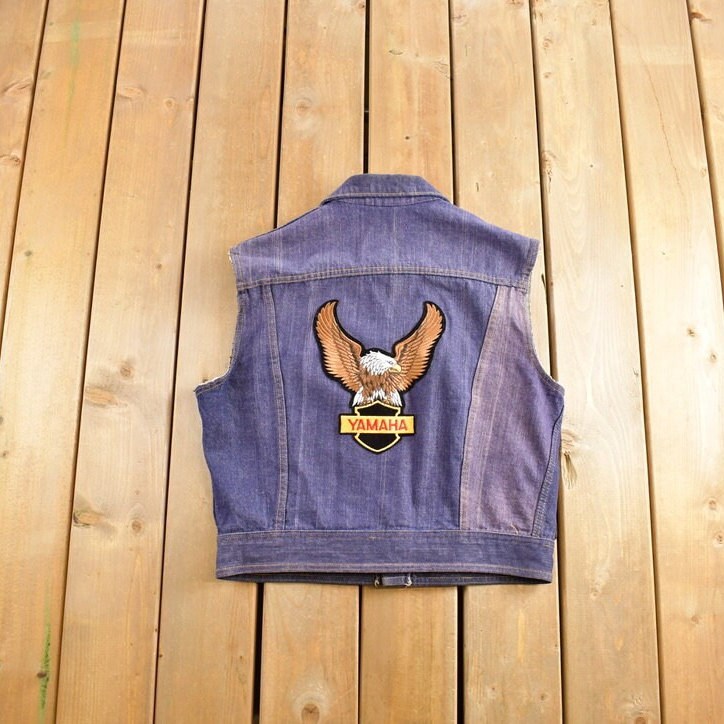Vintage 1970s Denim Biker Vest With Original Vintage Patches