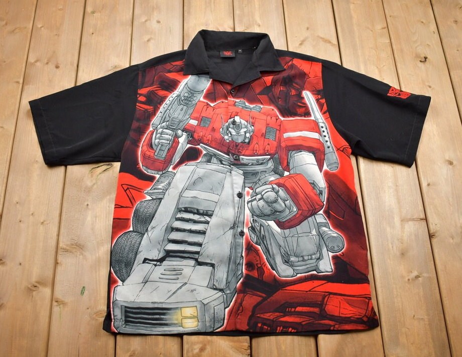 Vintage Y2K Transformers All Over Print Graphic Button Up T-Shirt
