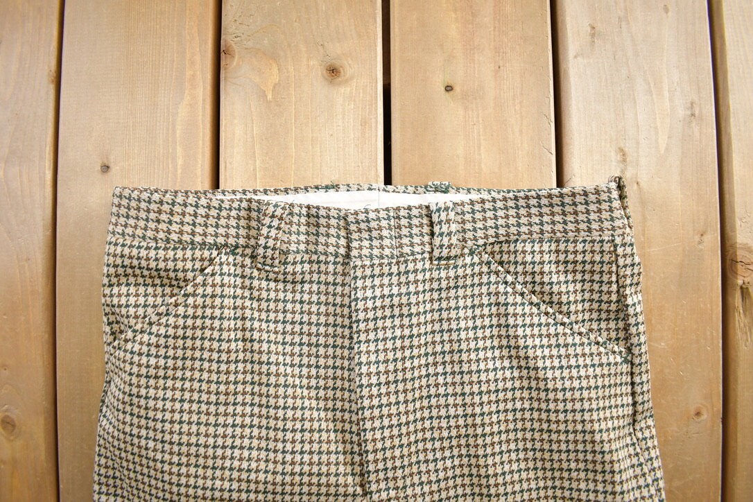 Vintage 1970s Checkered Wool Trousers Size 36x32