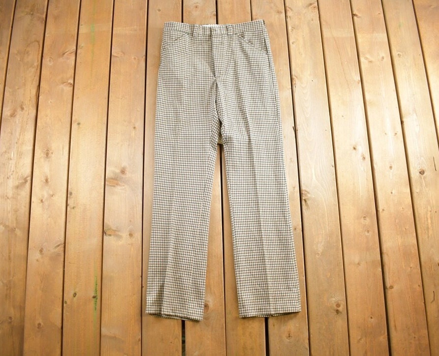 Vintage 1970s Checkered Wool Trousers Size 36x32