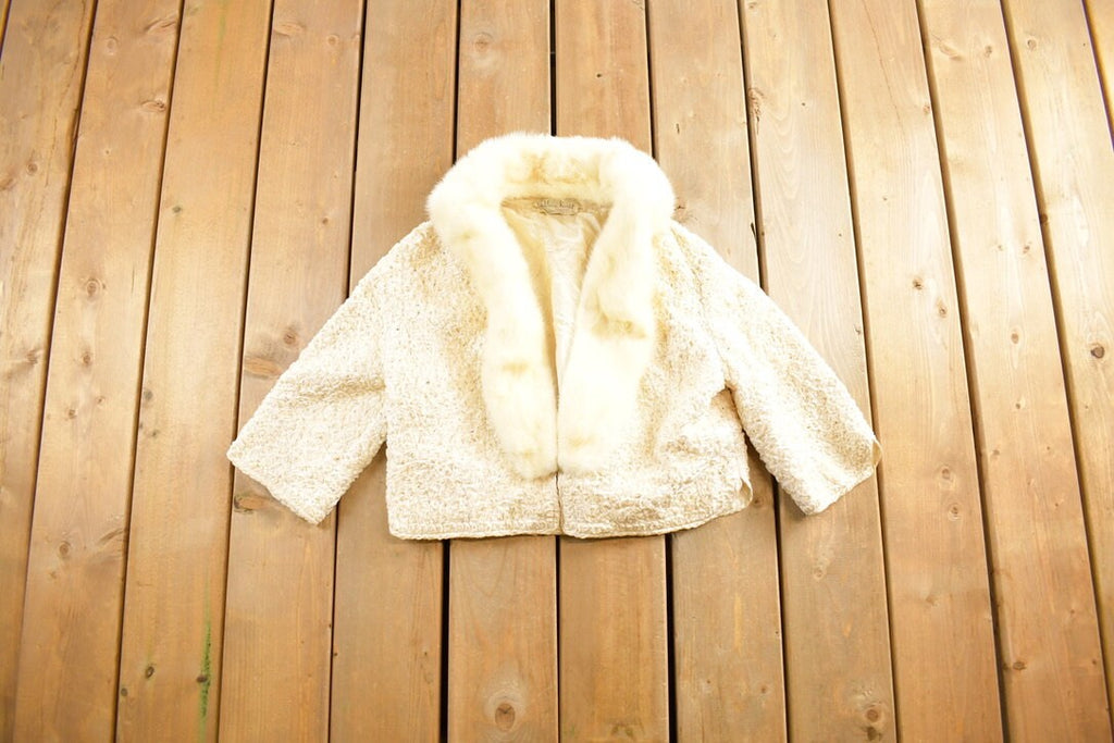Vintage 1970's Ribbon Knit Original White Fox Fur Coat