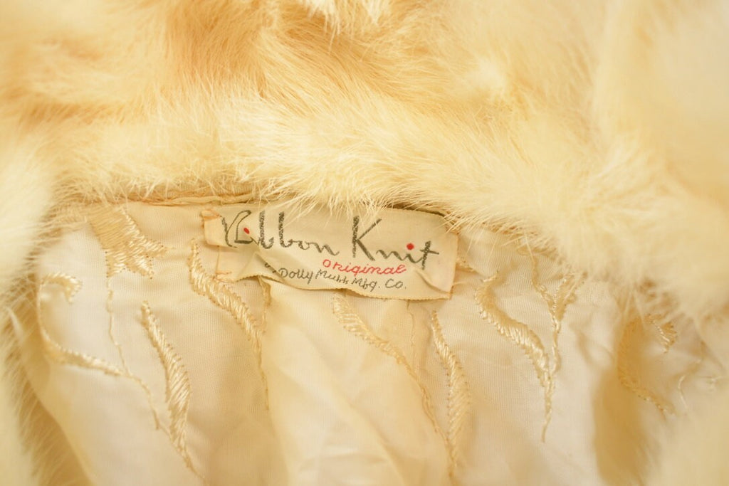 Vintage 1970's Ribbon Knit Original White Fox Fur Coat