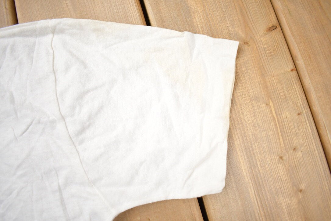Vintage 1980s Golden Anchor Rough Plain White T-Shirt