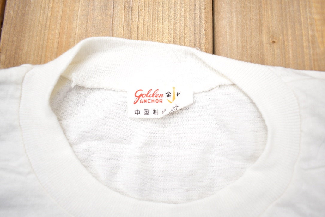 Vintage 1980s Golden Anchor Rough Plain White T-Shirt