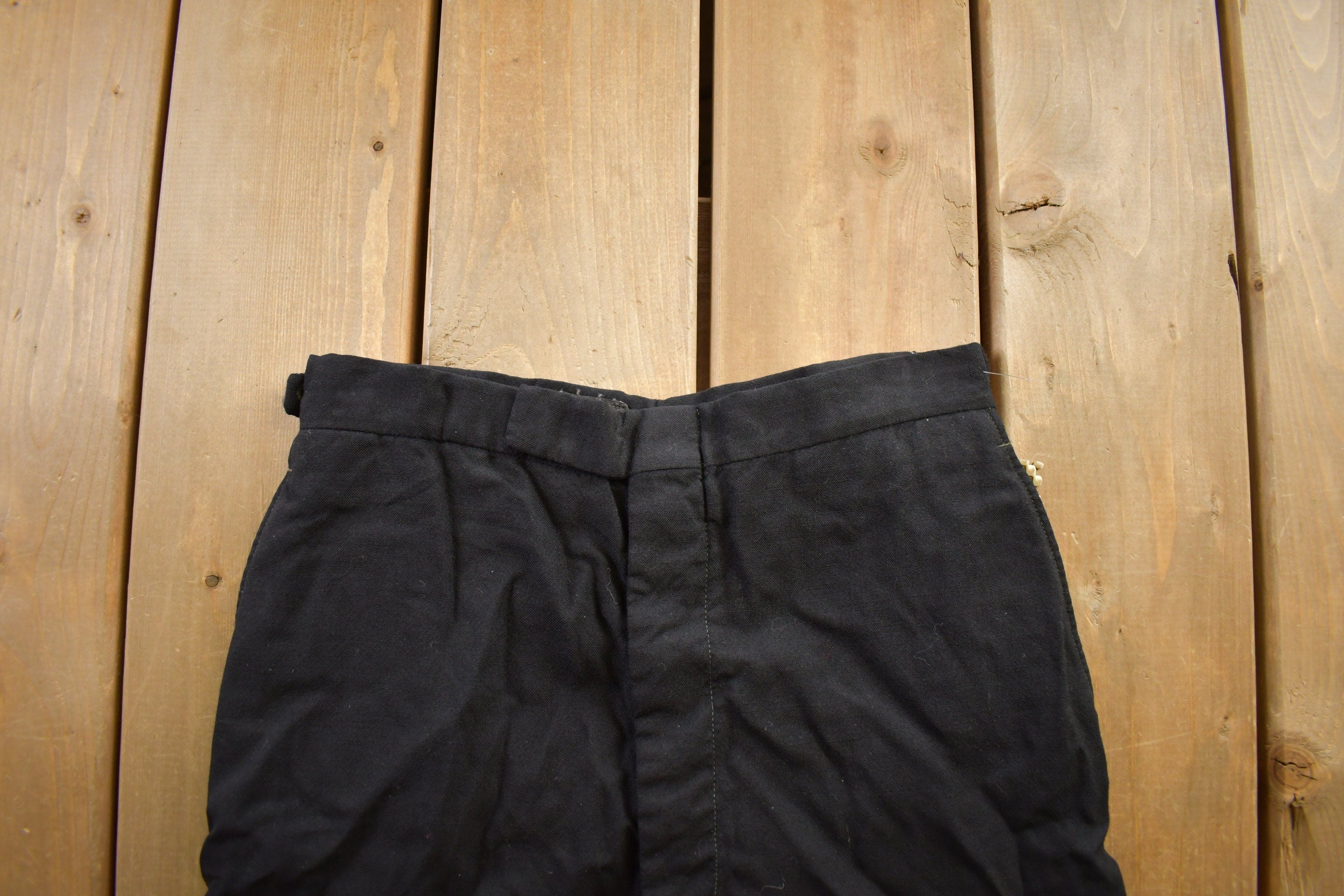 Vintage 1970s Black Wool Trousers Size 26x27