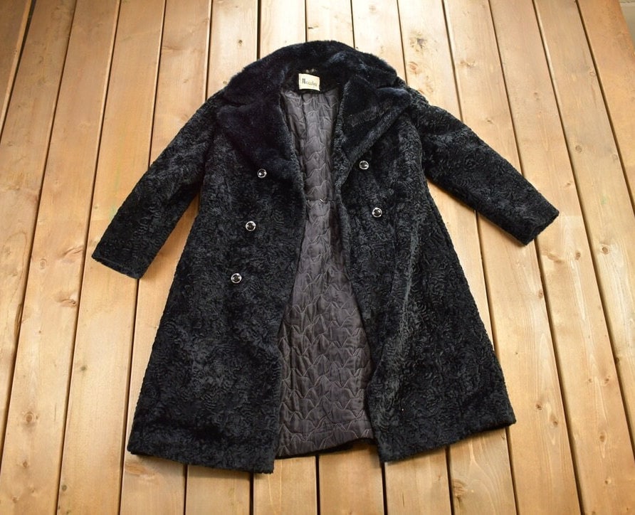 Vintage 1980s Niccolini Black Fur Coat / Winter Outerwear / Streetwear / Full Length / Made In Canada / True Vintage