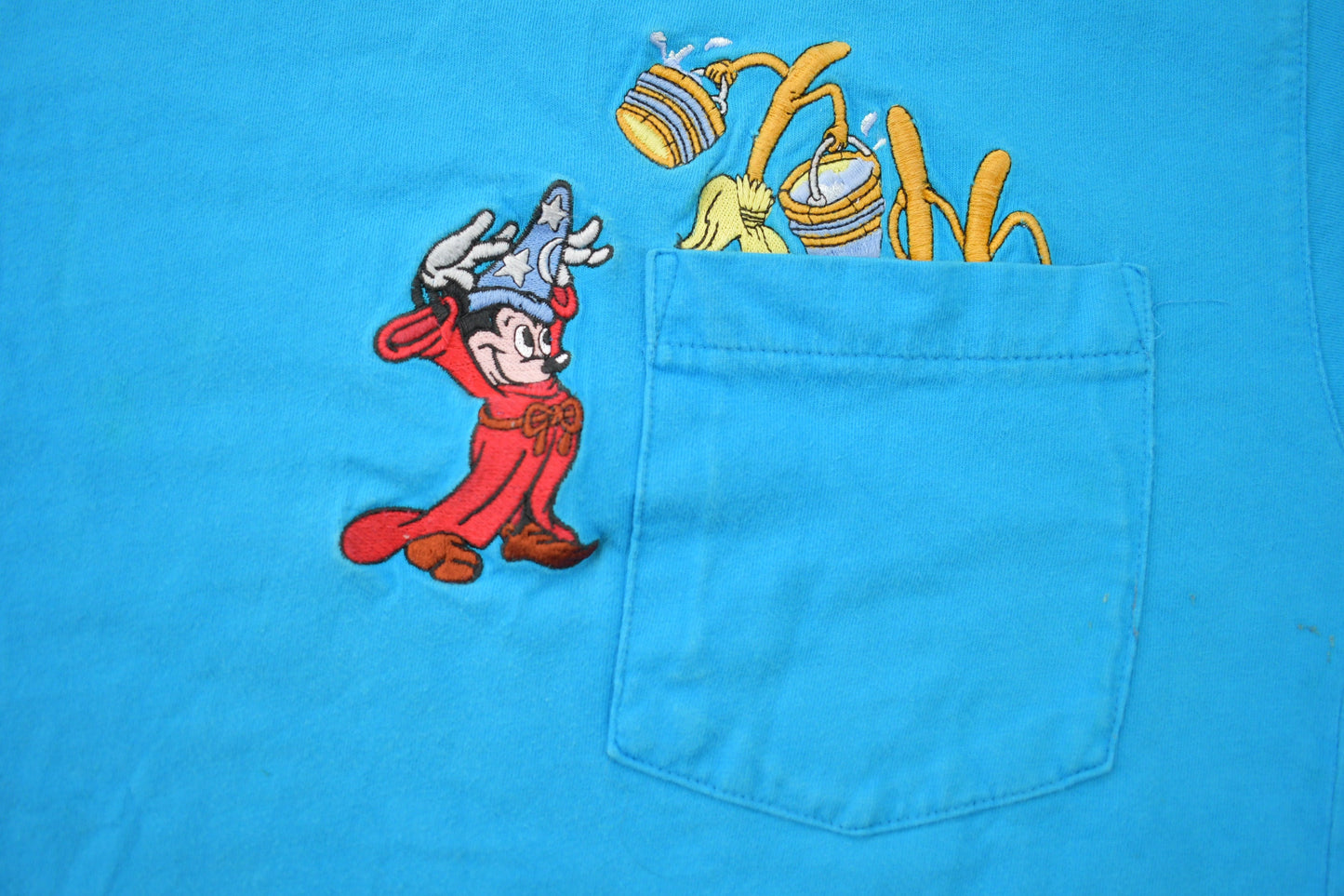 Vintage 1990s Fantasia Mickey Mouse Disney Embroidered Pocket T-Shirt / 90s Graphic Tee / TV Promo T Shirt / Vintage Disney / Disney Store