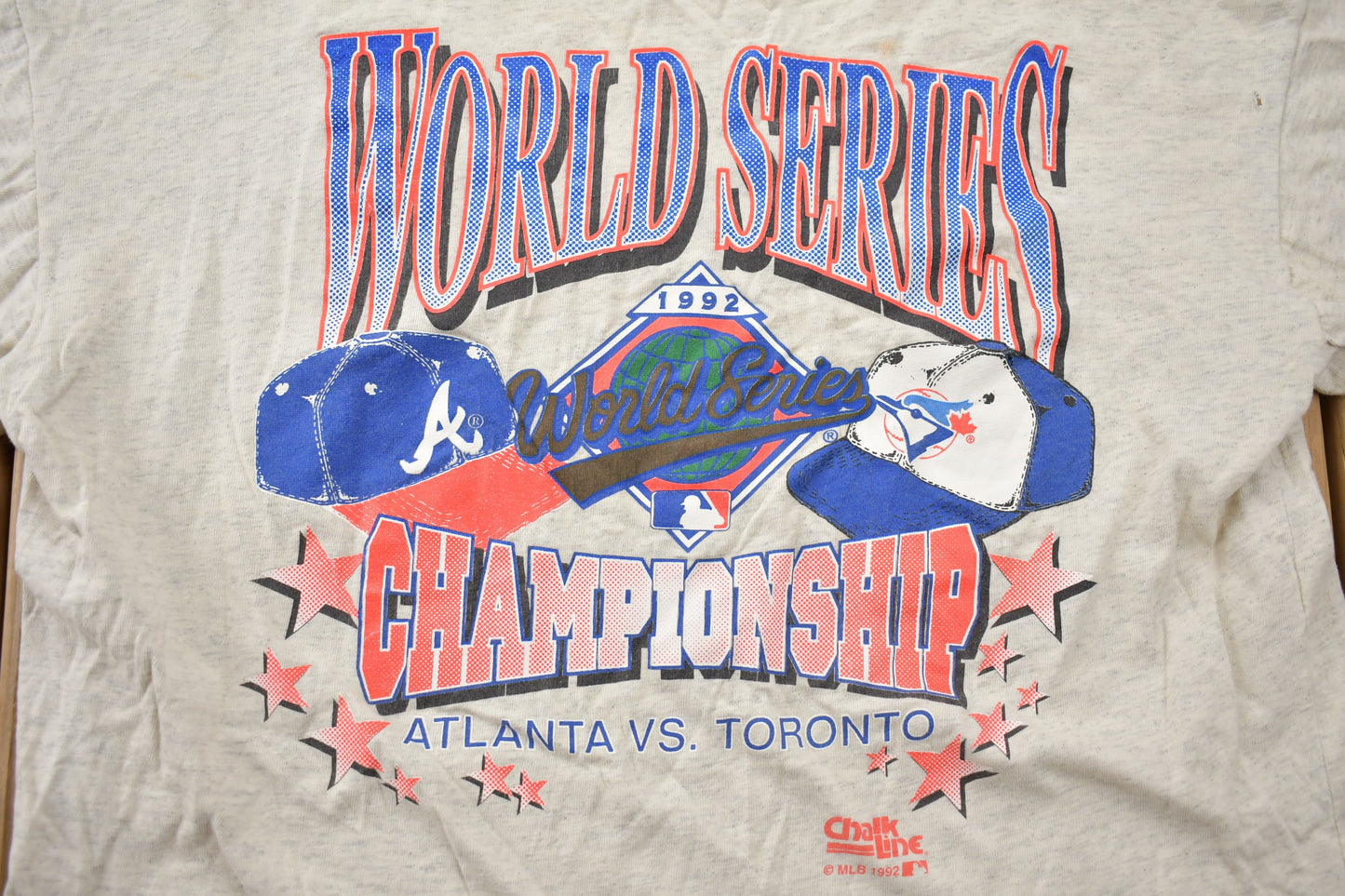 Vintage 1992 Toronto Blue Jays Vs Atlanta Braves MLB World Series Championship Chalk Line T-shirt / Single Stitch / Made In Canada