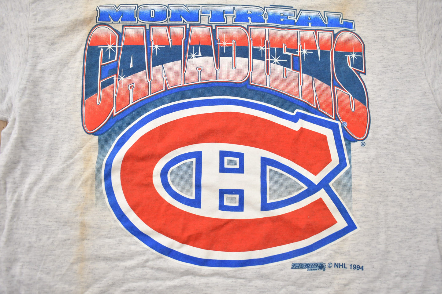 Vintage 1994 Montreal Canadiens Big Logo Trench Canada T-Shirt / Made In Canada / Single Stitch / 90s Streetwear / Athleisure / Sportswear