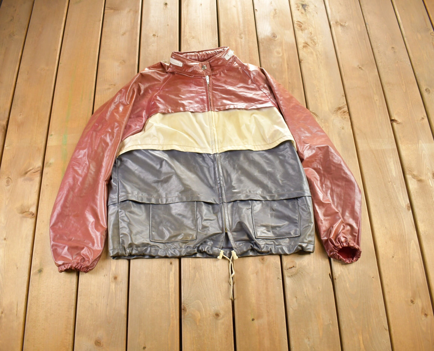 Vintage 1980s Cool It! Leather Windbreaker / Fall Outerwear / Made in USA / Color Block / Streetwear Fashion / Light Jacket