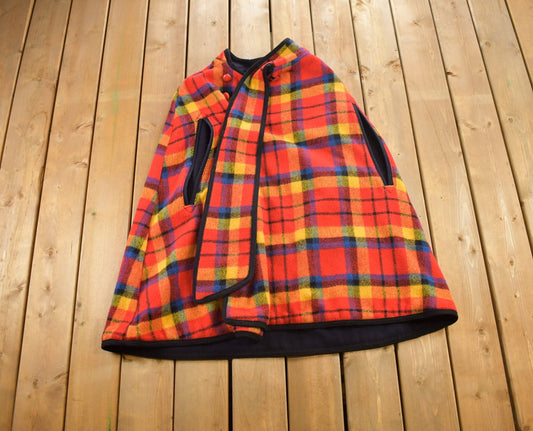 Vintage 1980s Wool Plaid Poncho / Colorful / Plaid / Streetwear Fashion / Winterwear / True Vintage