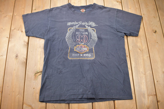 Vintage 1993 The Reunion 90 Years Harley Davidson T-Shirt / Single Stitch / Made In USA / Biker Tee / Souvenir T Shirt