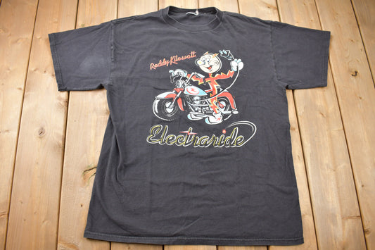 Vintage 1990s Reddy Kilowatt Motorcycle Cartoon Promo T-Shirt / 90s Graphic Tee / Vintage Cartoon / Made In USA / 90s Tee