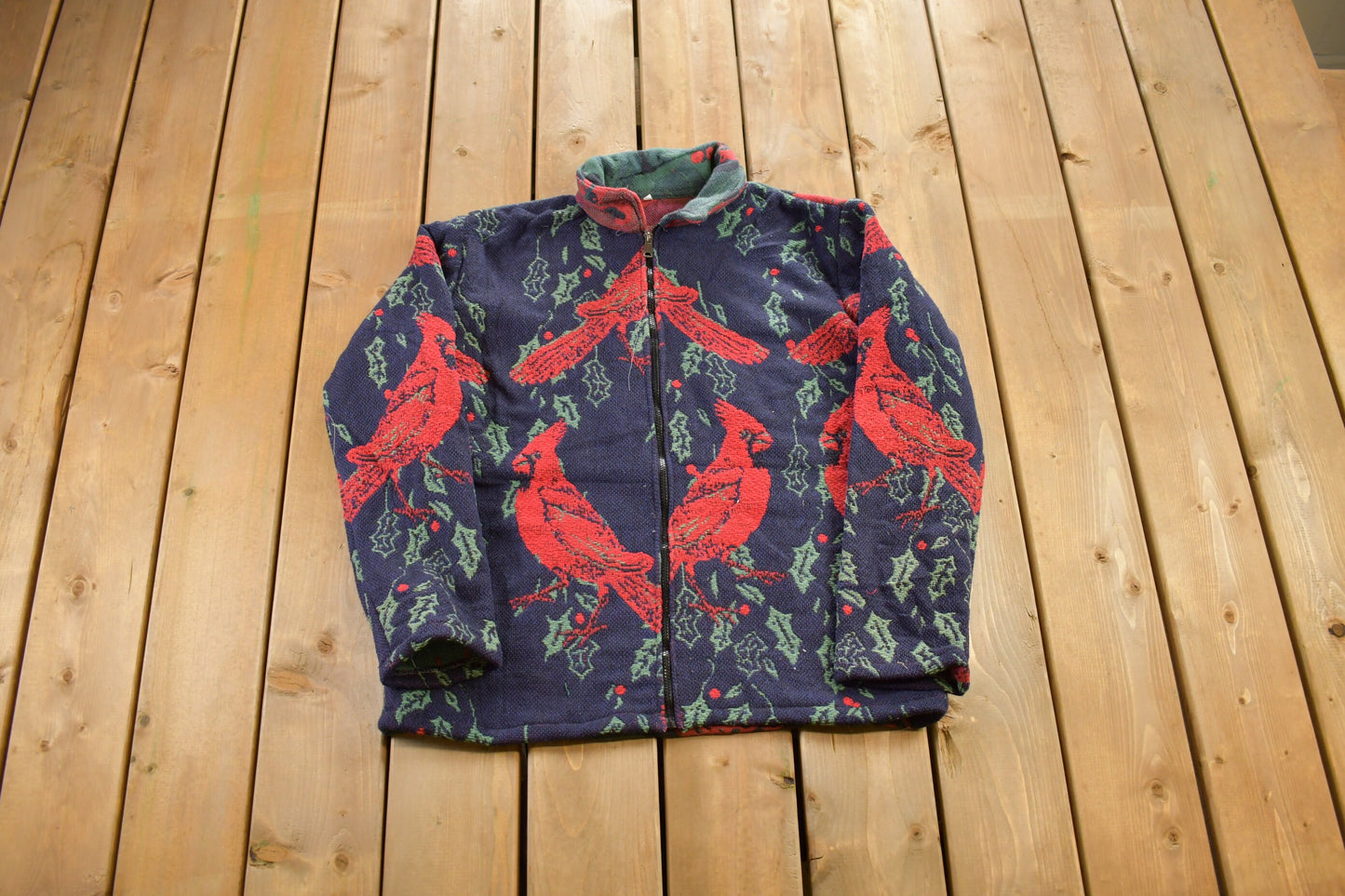 Vintage 1990s Cardinal Themed Quilt Jacket / Vintage 90s Zip Up / Abstract Patterns  / Streetwear / Birds