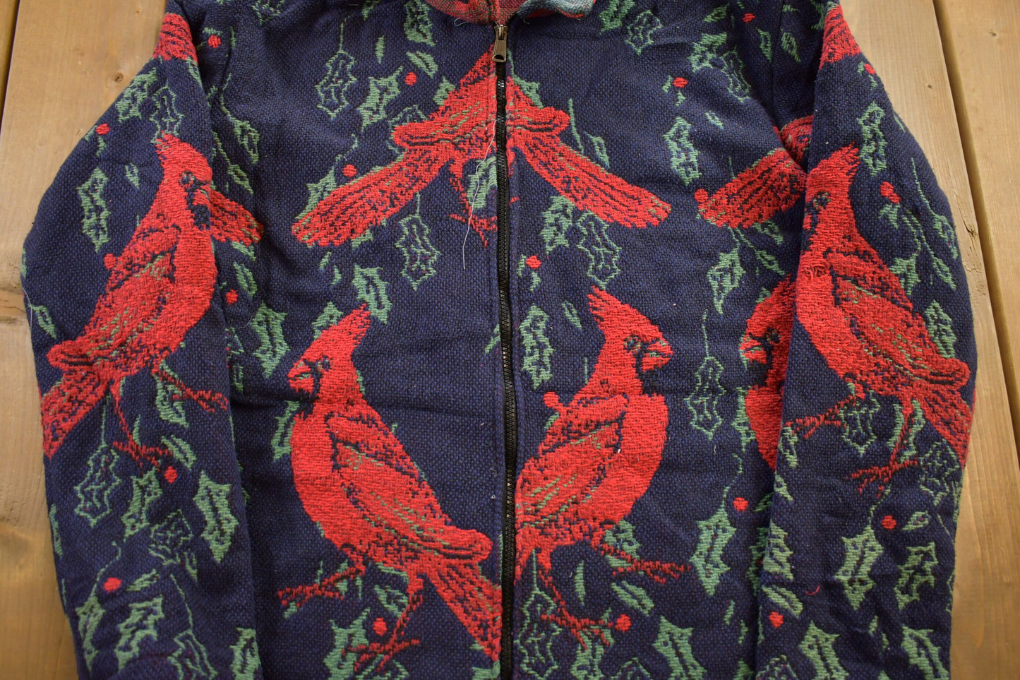 Vintage 1990s Cardinal Themed Quilt Jacket / Vintage 90s Zip Up / Abstract Patterns  / Streetwear / Birds