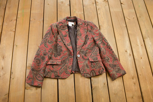 Vintage 1990s Lana Lee All Over Print Knitted Blazer  / Vintage Jacket  / Abstract Pattern / Outdoor / Winter / Fall Wear / Sports Coat