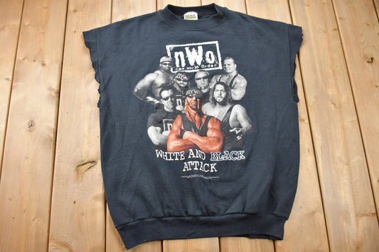 Vintage 1998 WCW NWO White and Black Attack Graphic Wrestling Crewneck / Vintage Wrestling Tee / Chopped Crewneck / New World Order