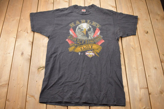 Vintage 1990s Harley Davidson Hamilton Soar With the Eagle T-Shirt / Faded Vintage / Biker Tee / Souvenir T Shirt / Vintage Harley