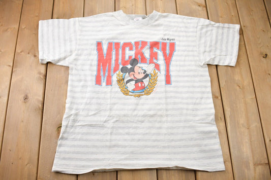 Vintage 1990s Las Vegas Mickey Mouse Striped Graphic T-Shirt / Graphic / 90s / Streetwear / Retro Style / Sherrys Best / Made In USA