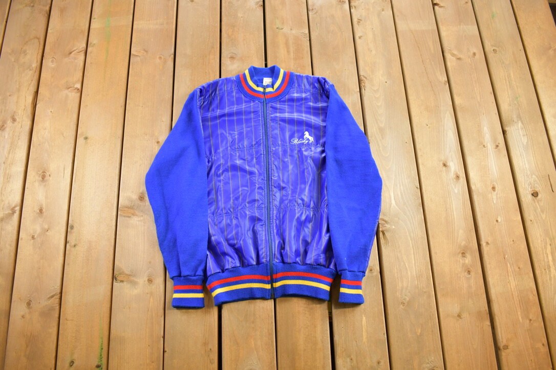 Vintage 1980s Blacky Bomber Jacket / Zip Up / Streetwear / Two Tone Fabric / Made In Italy / Streetwear/ Patchwork