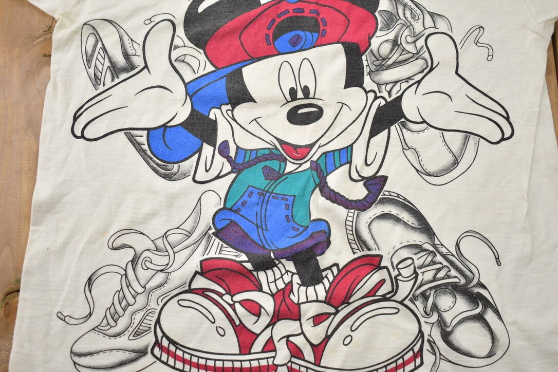 Vintage 1990s Disney Sneakers Big Print Promo T-Shirt / 90s Graphic Tee / Vintage Mickey Mouse / Made In USA / 90s Disney Tee