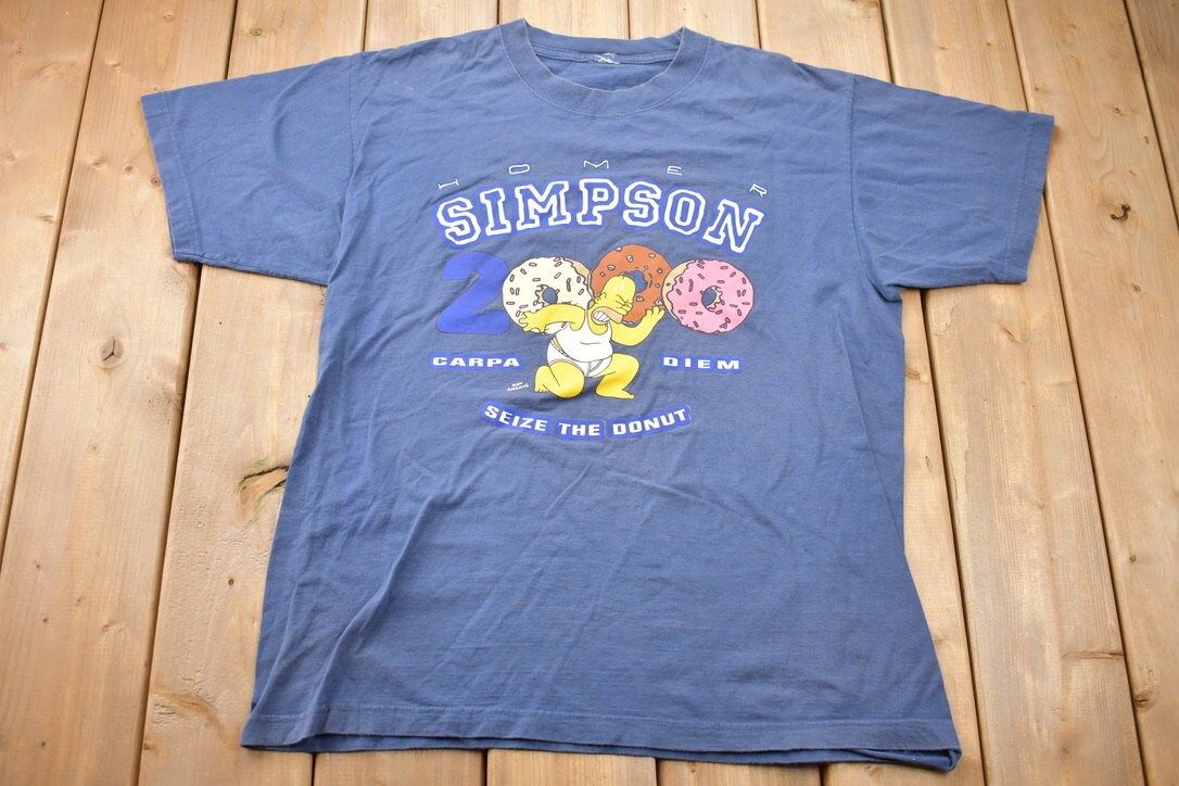 Vintage Y2K Homer Simpson Seize the Donut Vintage T-Shirt / Matt Groening Cartoonist Graphic / Donuts / Y2K / Streetwear / TV Show Promo /