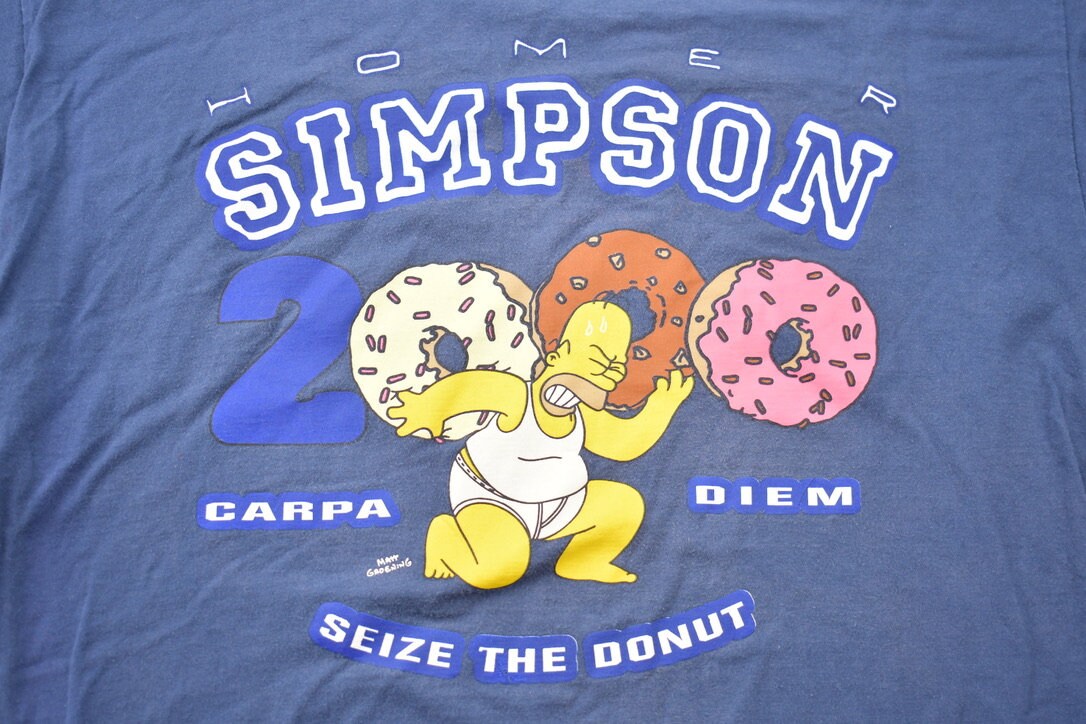 Vintage Y2K Homer Simpson Seize the Donut Vintage T-Shirt / Matt Groening Cartoonist Graphic / Donuts / Y2K / Streetwear / TV Show Promo /