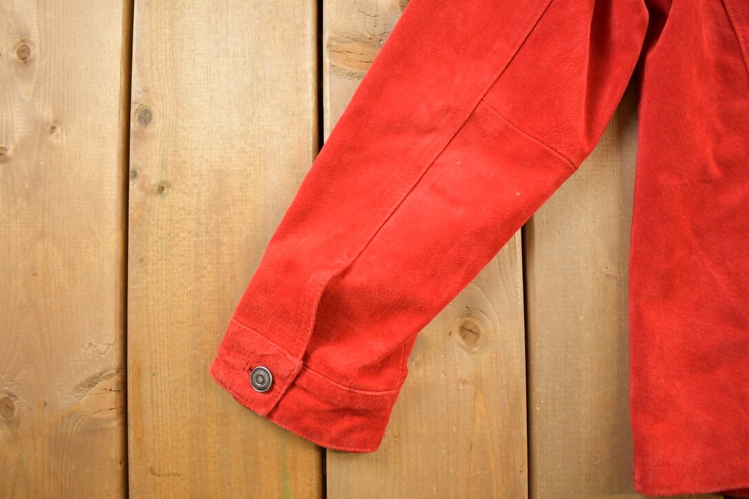 Vintage 1990s Chicos Suede Leather Light Jacket / Patchwork / Streetwear / Red Leather / Chicos /