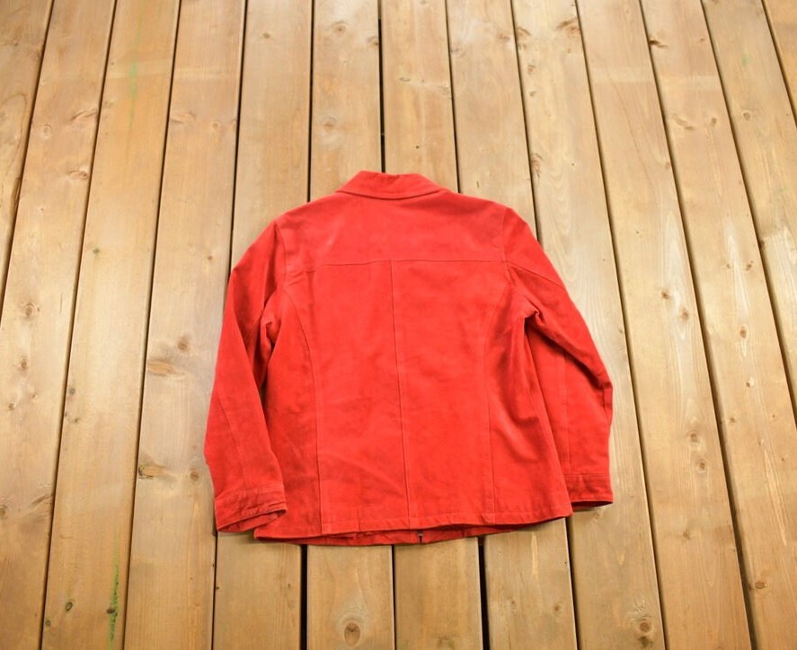 Vintage 1990s Chicos Suede Leather Light Jacket / Patchwork / Streetwear / Red Leather / Chicos /