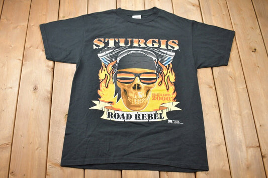 Vintage 2000 Sturgis Road Rebel 60th Anniversary Skull Flames T-Shirt / Motorcycles / Vintage Streetwear / Retro Style / Biker Aesthetic /