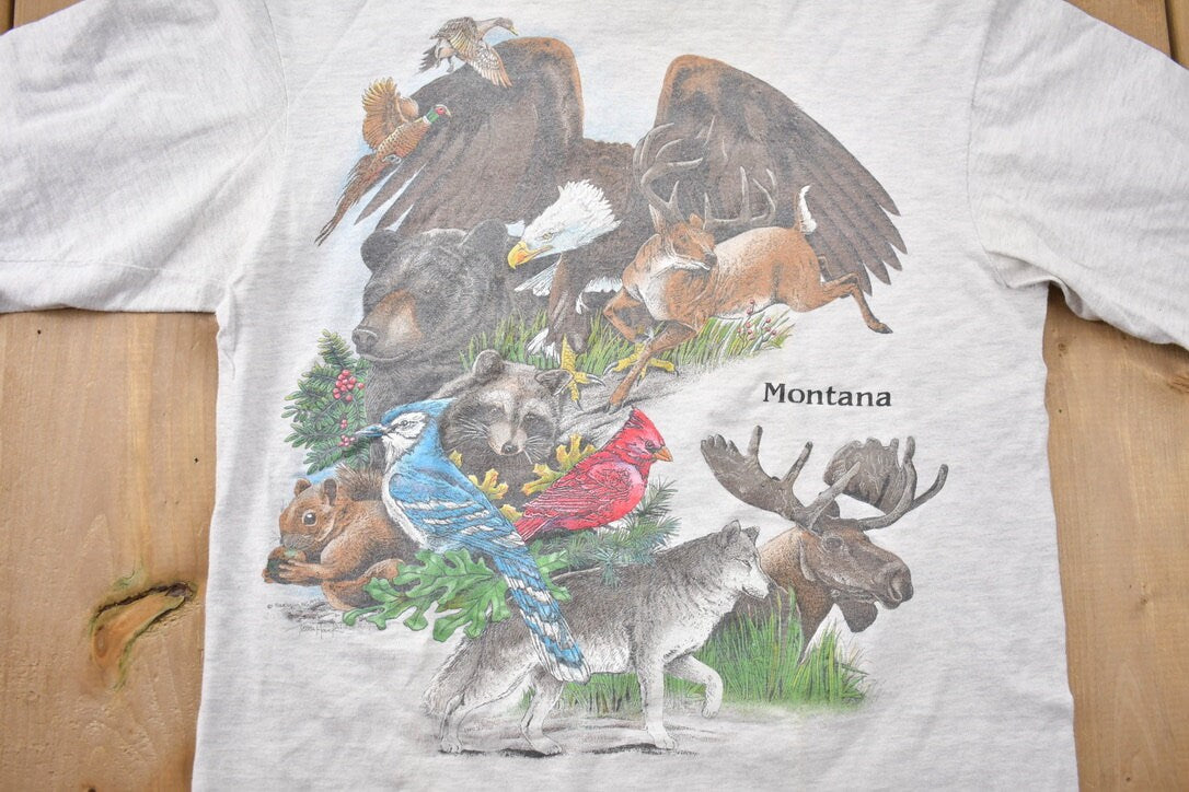 Vintage 1990s Animals Manitoba Hanes Beefy Longsleeve T-Shirt / 90s T-Shirt / Streetwear / Wolf / Single Stitch