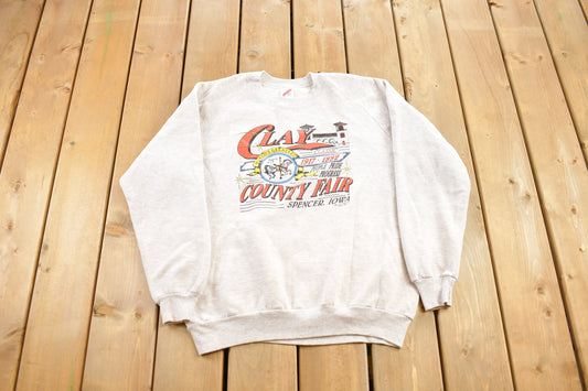 Vintage 1990s Clay County Fair Crewneck Sweatshirt / 90s Crewneck / Souvenir Sweater / Made in USA / Travel And Vacation / Iowa