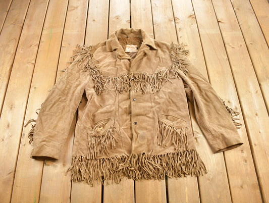 Vintage 1980s Excelled Genuine Leather Western Fringe Jacket / Leather Coat / Made in USA / Brown Jacket / Western Fringe / Tassle