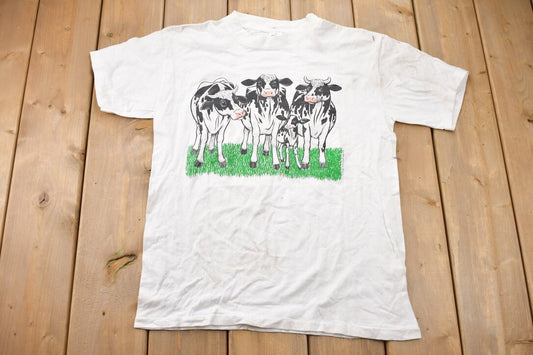 Vintage 1990s Double Sided Cows Graphic T-Shirt / Single Stitch / Streetwear / Nature T Shirt / Outdoorsman / Cute / Funny