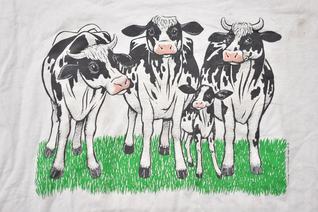 Vintage 1990s Double Sided Cows Graphic T-Shirt / Single Stitch / Streetwear / Nature T Shirt / Outdoorsman / Cute / Funny