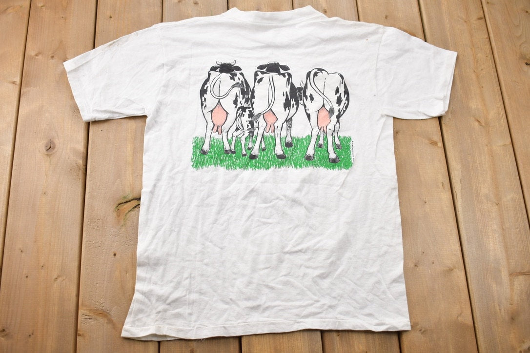 Vintage 1990s Double Sided Cows Graphic T-Shirt / Single Stitch / Streetwear / Nature T Shirt / Outdoorsman / Cute / Funny