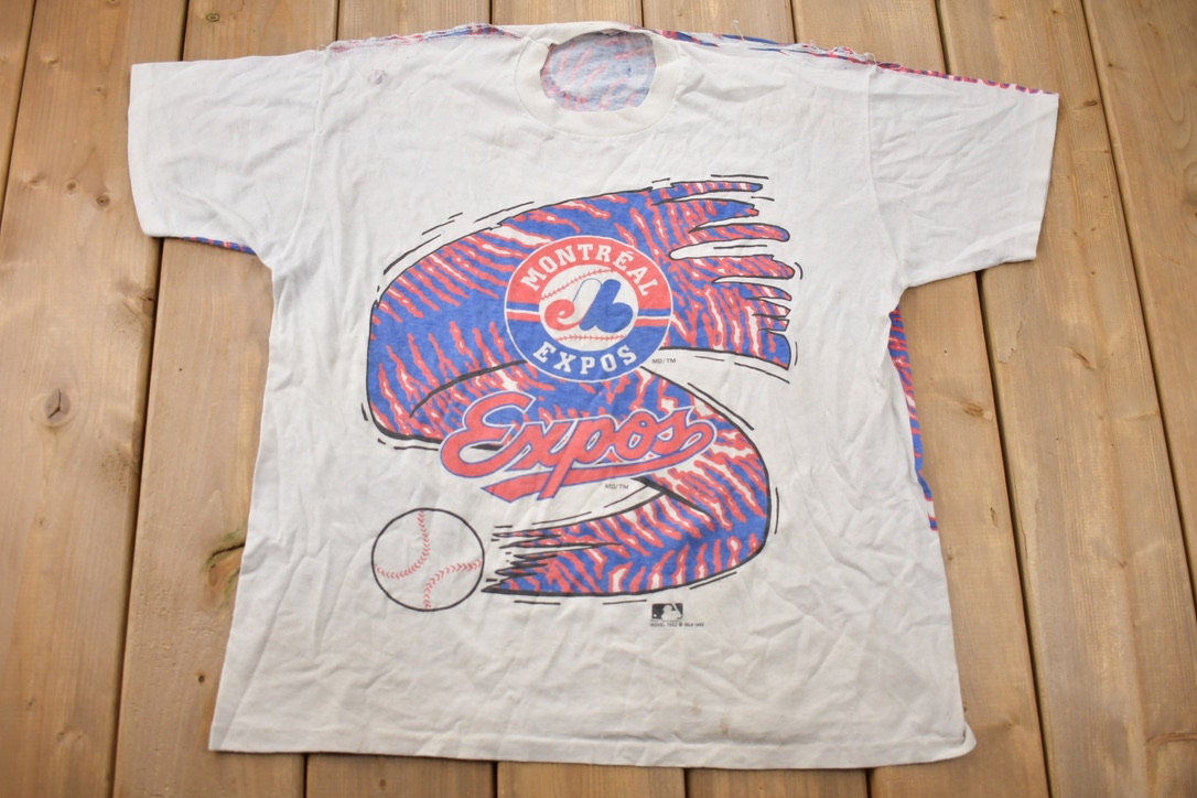 Vintage 1993 Montreal Expos MLB All Over Print Novel Teez Graphic T Shirt / 1990s MLB / Single Stitch / Novel Teez / 1990s All Over Print /