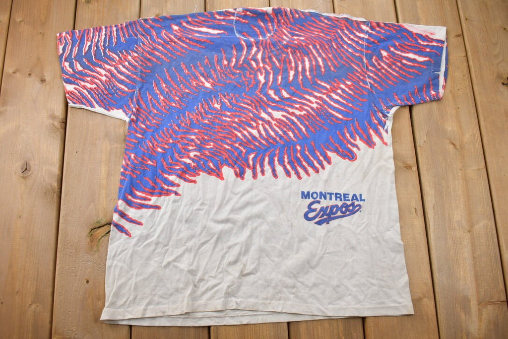 Vintage 1993 Montreal Expos MLB All Over Print Novel Teez Graphic T Shirt 1990s MLB Single Stitch
